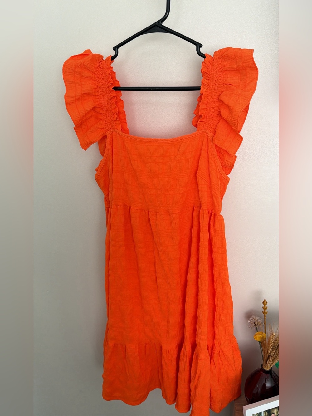 SHEIN Orange Ruffle Sleeve Square Neck Dress
